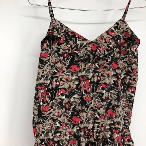 UO Kimchi Blue romper red tan abstract print ruffle neck  spaghetti straps XS - Picture 4 of 15